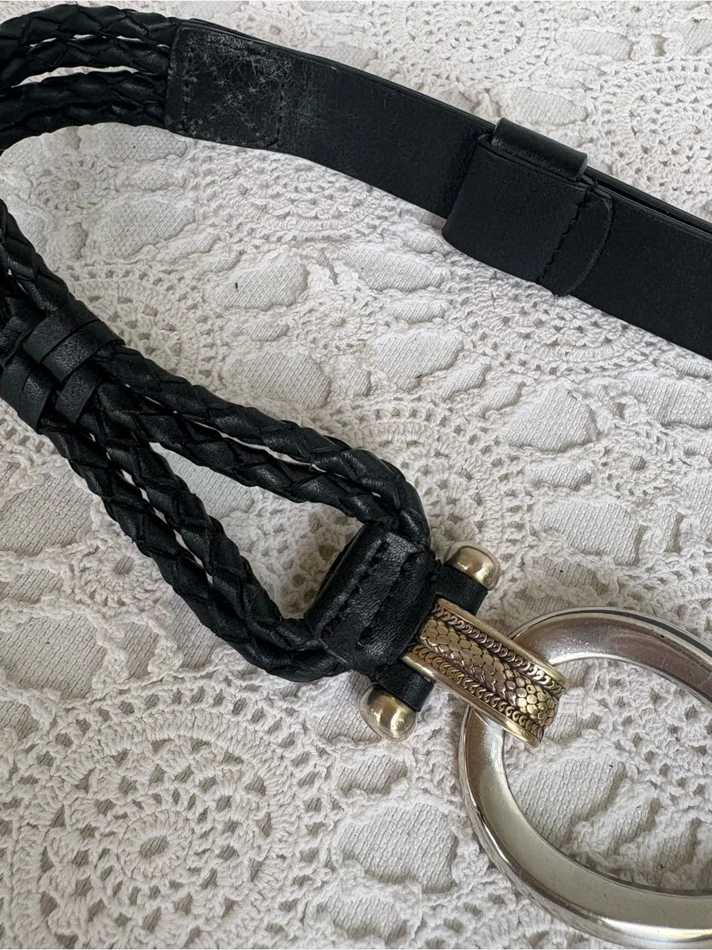 Vintage 90s Black Braided Elastic Waist Belt with Silver-Tone Horsebit Accent